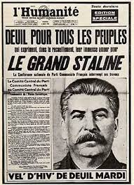 Une de l'humanité à la mort de Staline.