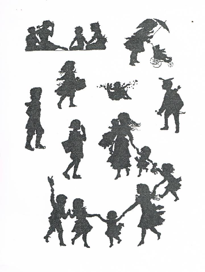 Deuxième esquisse de la reliure du livre de Victor Hugo : "L'art d'être grand- père". Silhouettes d'enfants.