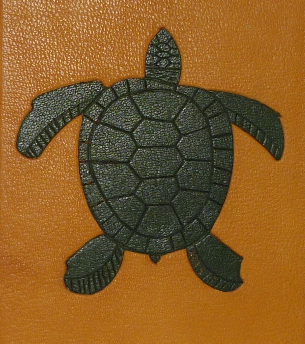 Mosaïque verte sur fond jaune représentant une tortue.