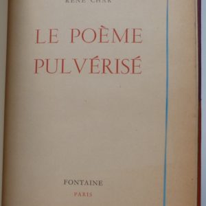 Le poème pulvérisé 1 de rené Char, une de couverture.