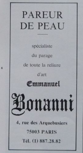 Publicités "Art et Métiers du livre" 1979/1983 (3), parure Bonanni.