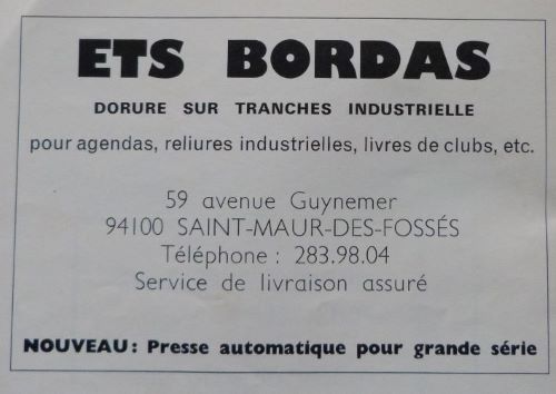 Publicités "Art et Métiers du livre" 1979/1983 (4), établissemens Bordas