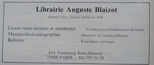 Publicités « Art et Métiers du livre » 1979/1983 (5), librairie auguste Blaizot