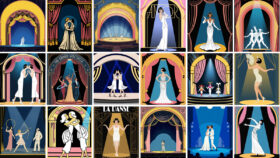 Miniatures de visuels générés par IA representant une scène de théatres dans les années 1920 dans un style Art Deco